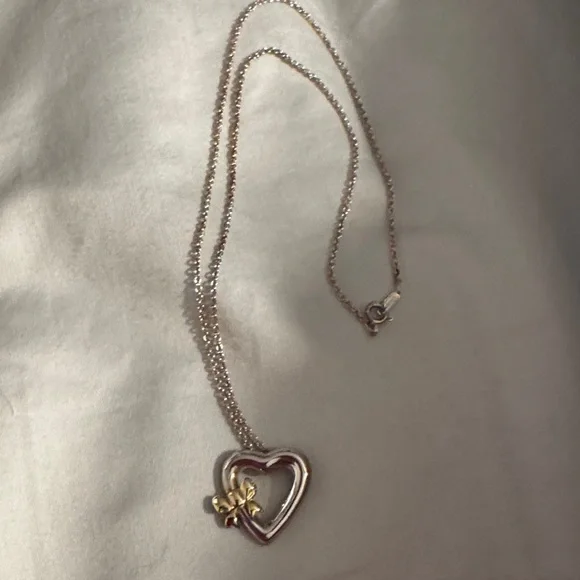 Tiffany & Co Silver Heart with 18kt Gold Ribbon Bow Necklace - Picture 2 of 11